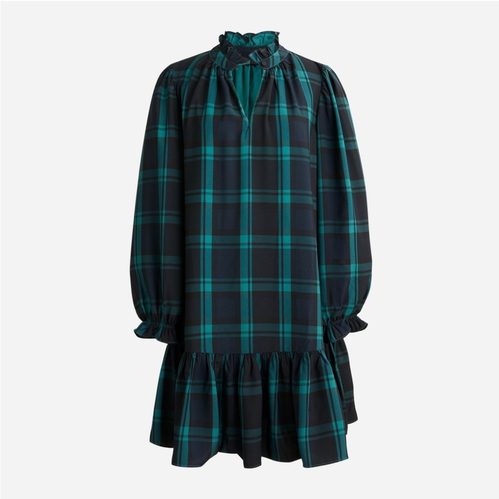 NWT J. Crew Ruffle Puff Sleeve Black Watch Tartan Plaid Dress - Picture 4 of 14